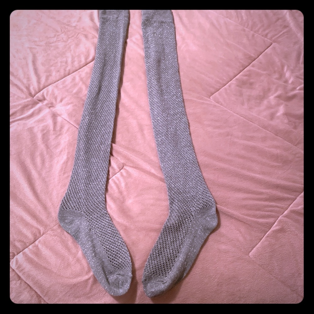 Silver Sparkle Grey Knitted Thigh-High Socks